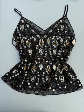 Black Sequin and Beaded top Size M